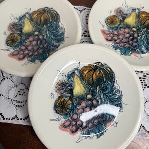 Wedgwood Harvest Fruit Plates with Blue and Orange Accents